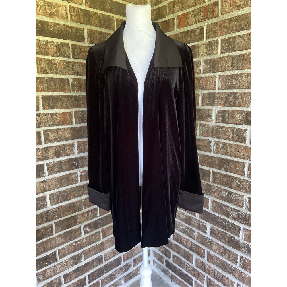 Alex Evenings Cardigan Jacket Elegant Large Black Velvet Open Front Career Small
